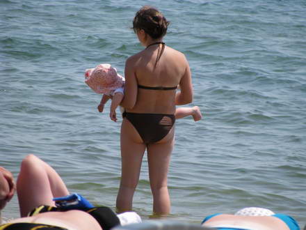 Hilly beach or bathing the baby